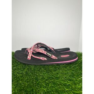 Teva Mush Women’s Size 8 Flip Flop Sandals Pink Woven Strap Black Comfort